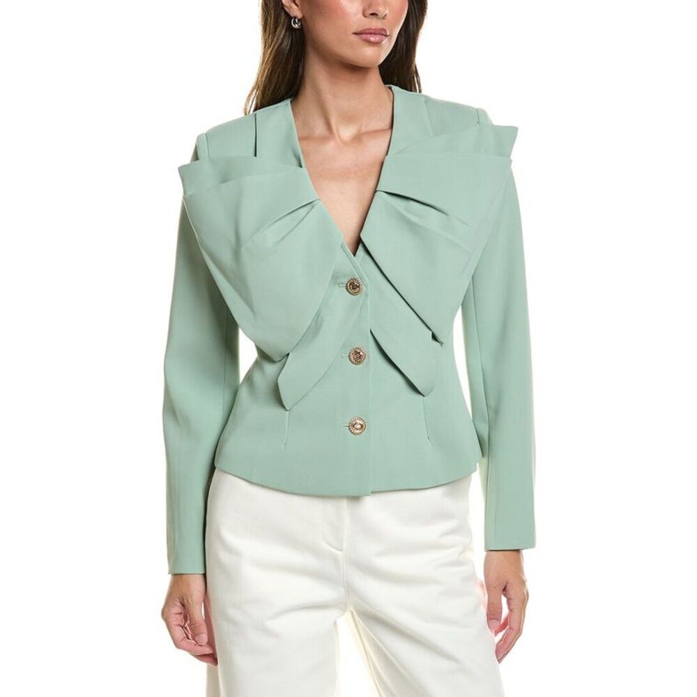 Gracia Womens Ruffle Front Jacket, Green